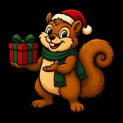 Chestnut & Cheer mascot holding a present