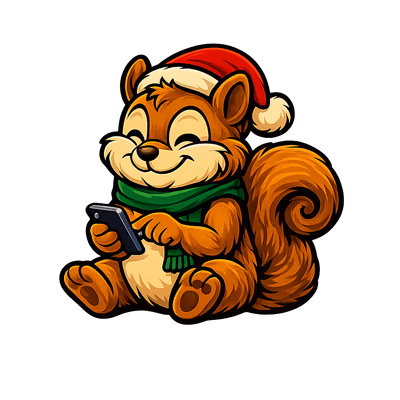 Chestnut & Cheer mascot smiling on a phone