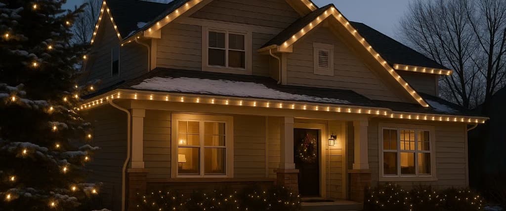 Christmas light installation on a home in Utah County